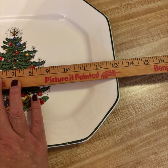 Cuthbertson 13" Rectangle Christmas Tree Serving Platter Narrow Green Line - Picture 2 of 7